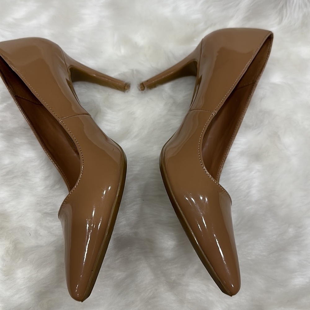 Calvin Klein Patent Pointed-Toe Kitten Heel Pumps in Nude - Picture 5 of 15